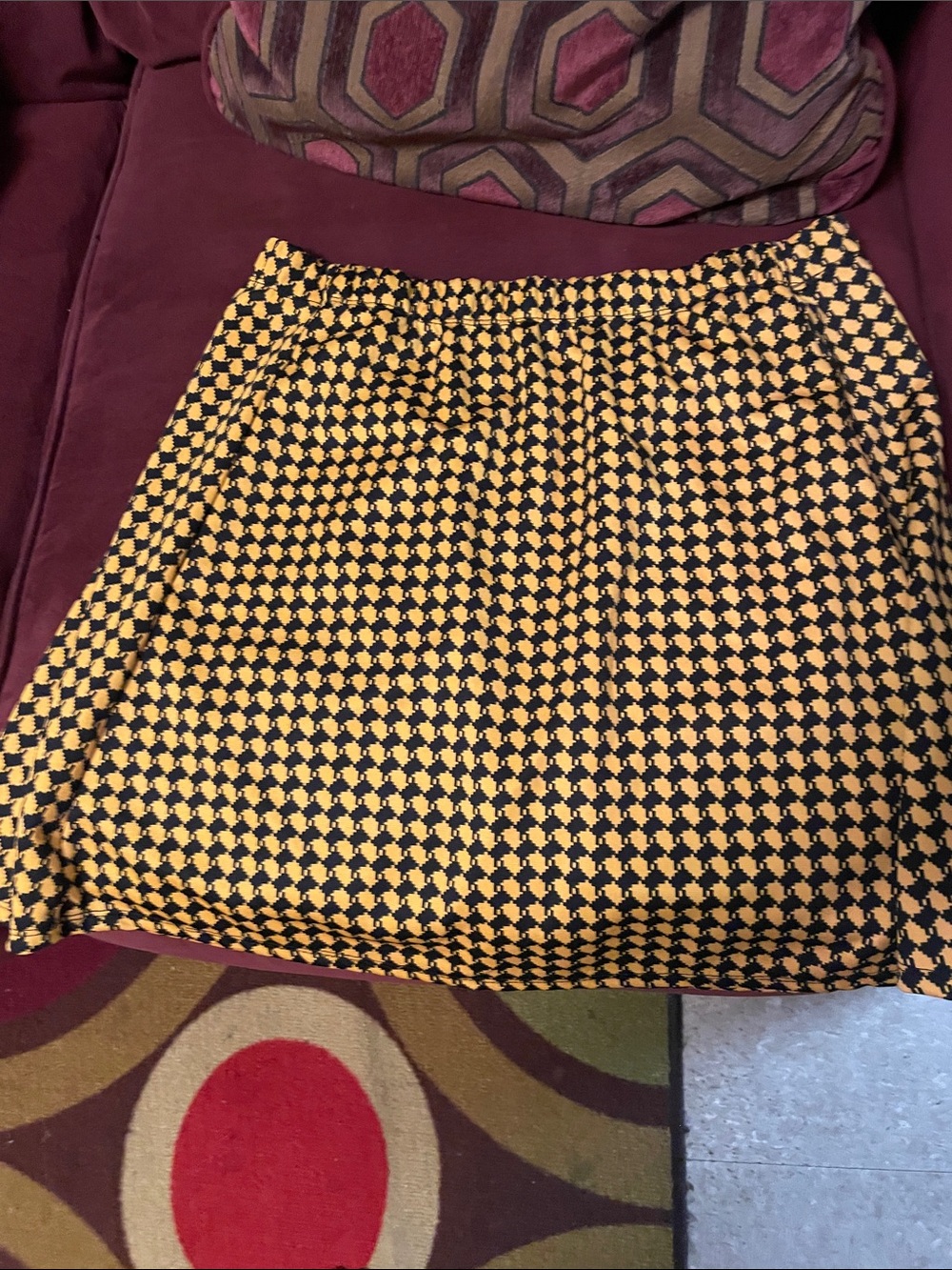 Yellow and Black Patterned Women's Skirt
